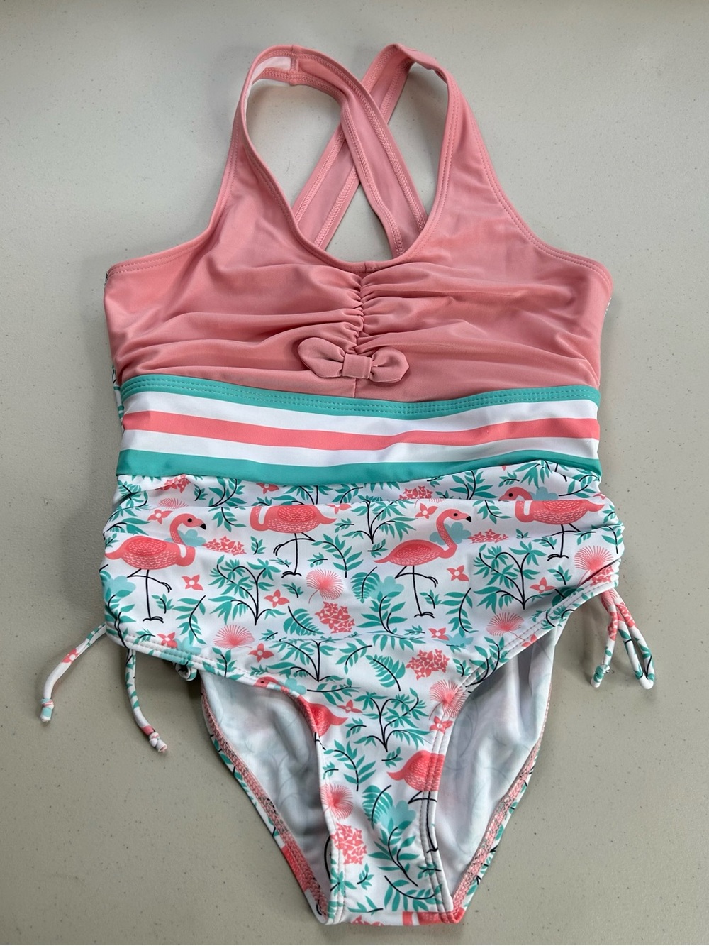 Kids One Piece Swimsuit Flamingo Tropical Swimwear Size 11